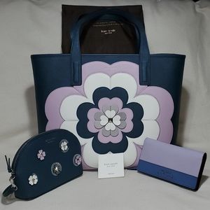 3Pcs Kate Spade Reiley Flower Tote, Wallet & Pouch